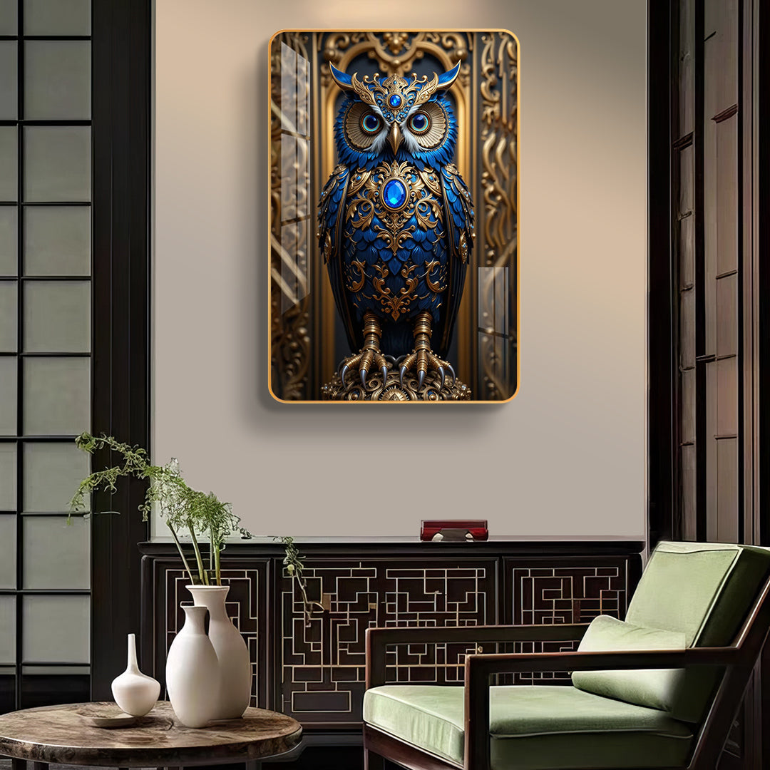 Vastu Royal Jewelled Owl Wisdom & Wealth Vertical Resin Wall Art