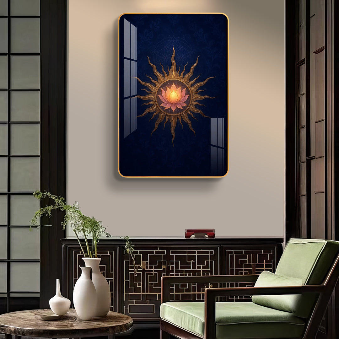 Divine Surya Kamal Sacred Sun Lotus Vertical Resin Wall Art