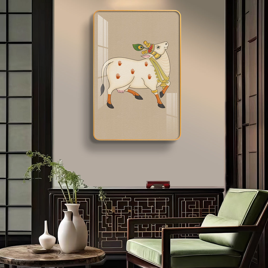 Sacred Vastu Kamdhenu Cow Pichwai Vertical Resin Wall Art