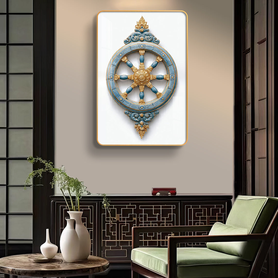 Sacred Dharmachakra Wheel of Dharma Vertical Resin Wall Art
