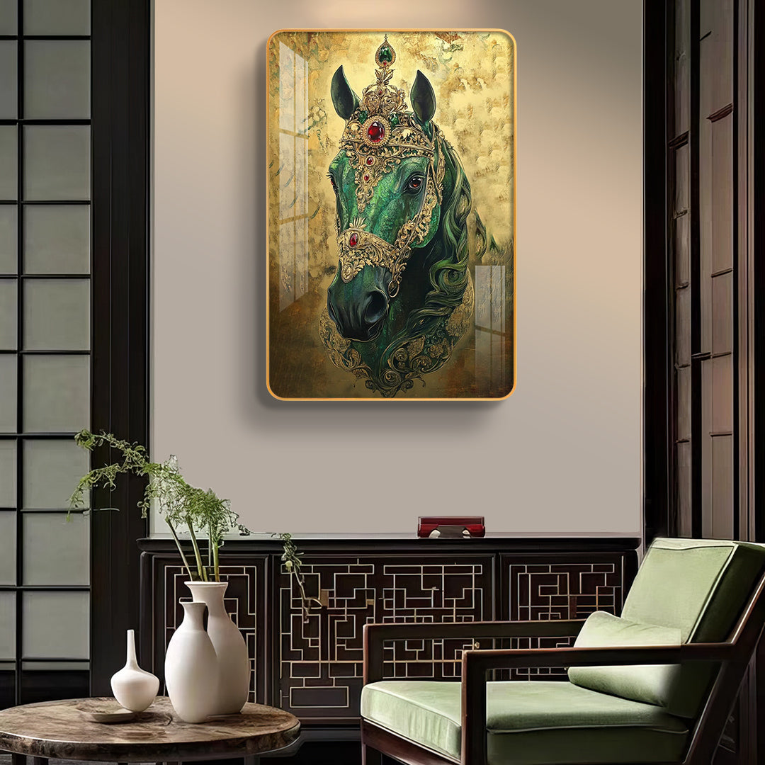 Majestic Emerald Crown Horse Portrait Vertical Resin Wall Art