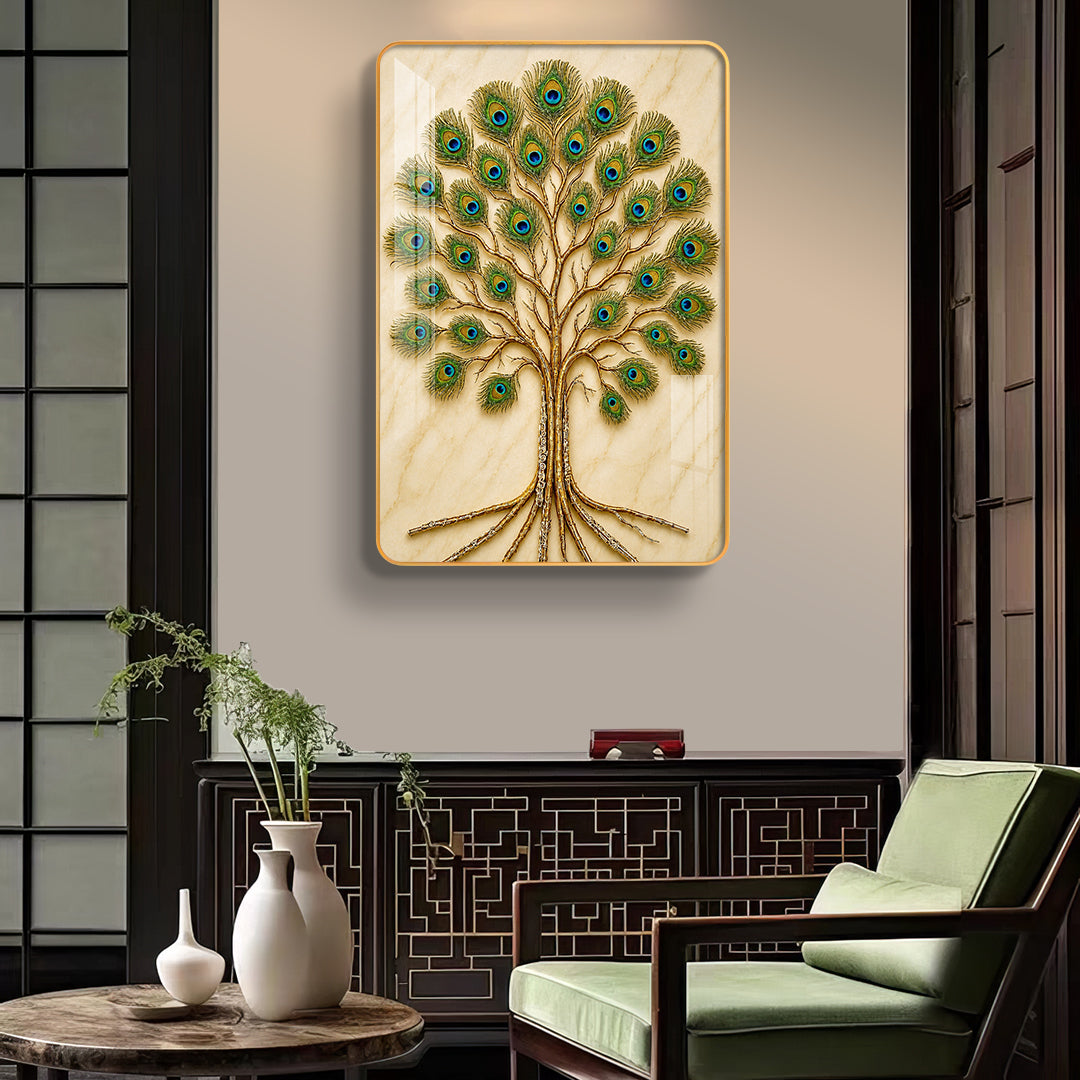 Vastu Peacock Feather Tree of Life Vertical Resin Wall Art