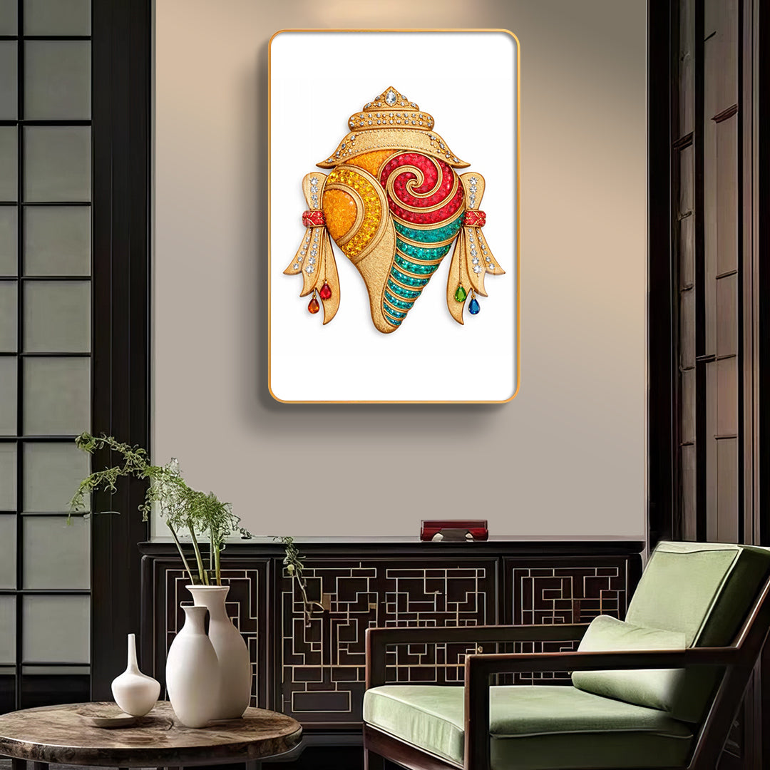 Sacred Vastu Shankh Divine Conch Shell Vertical Resin Wall Art