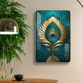Divine Golden Mor Pankh Vertical Resin Wall Art