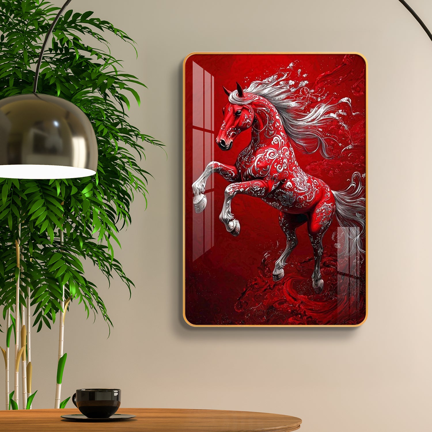 Vastu Red Horse Resin Wall Art