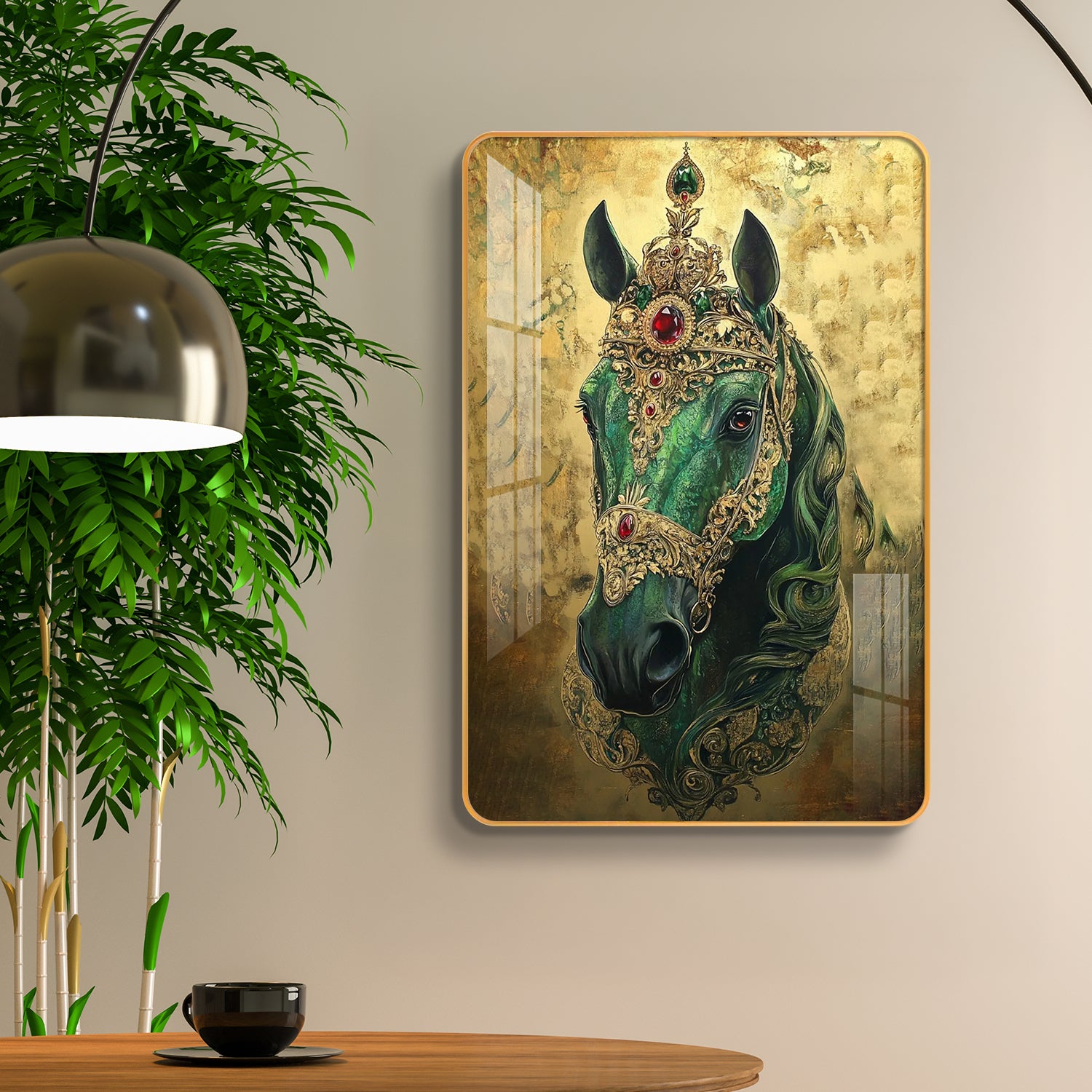 Majestic Emerald Crown Horse Portrait Vertical Resin Wall Art