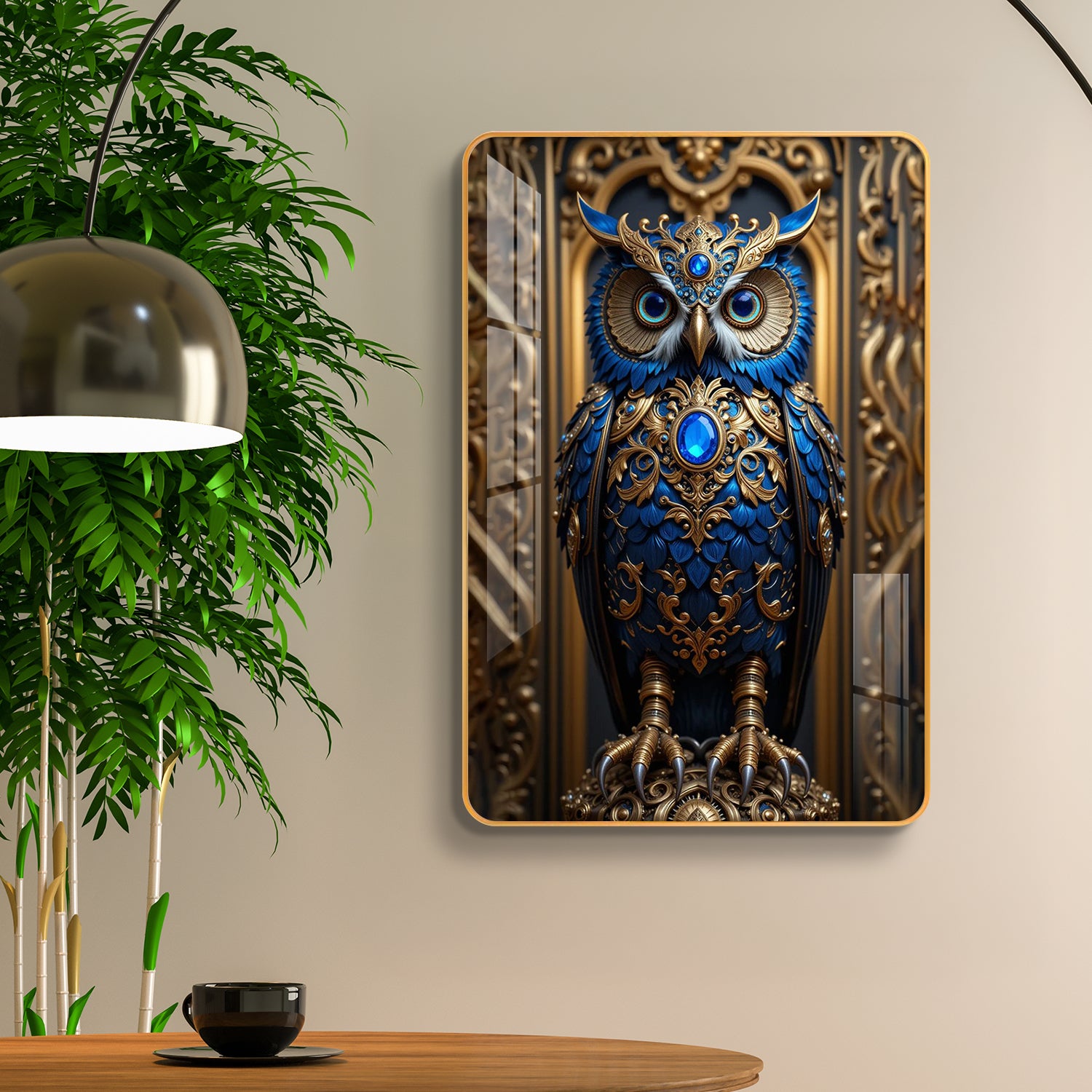 Vastu Royal Jewelled Owl Wisdom & Wealth Vertical Resin Wall Art
