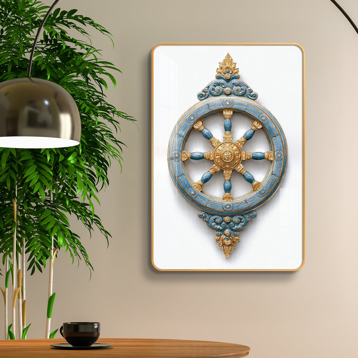 Sacred Dharmachakra Wheel of Dharma Vertical Resin Wall Art