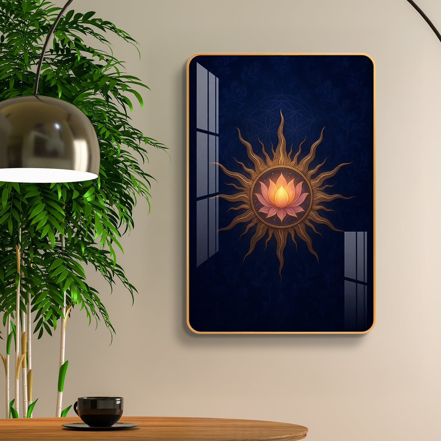 Divine Surya Kamal Sacred Sun Lotus Vertical Resin Wall Art