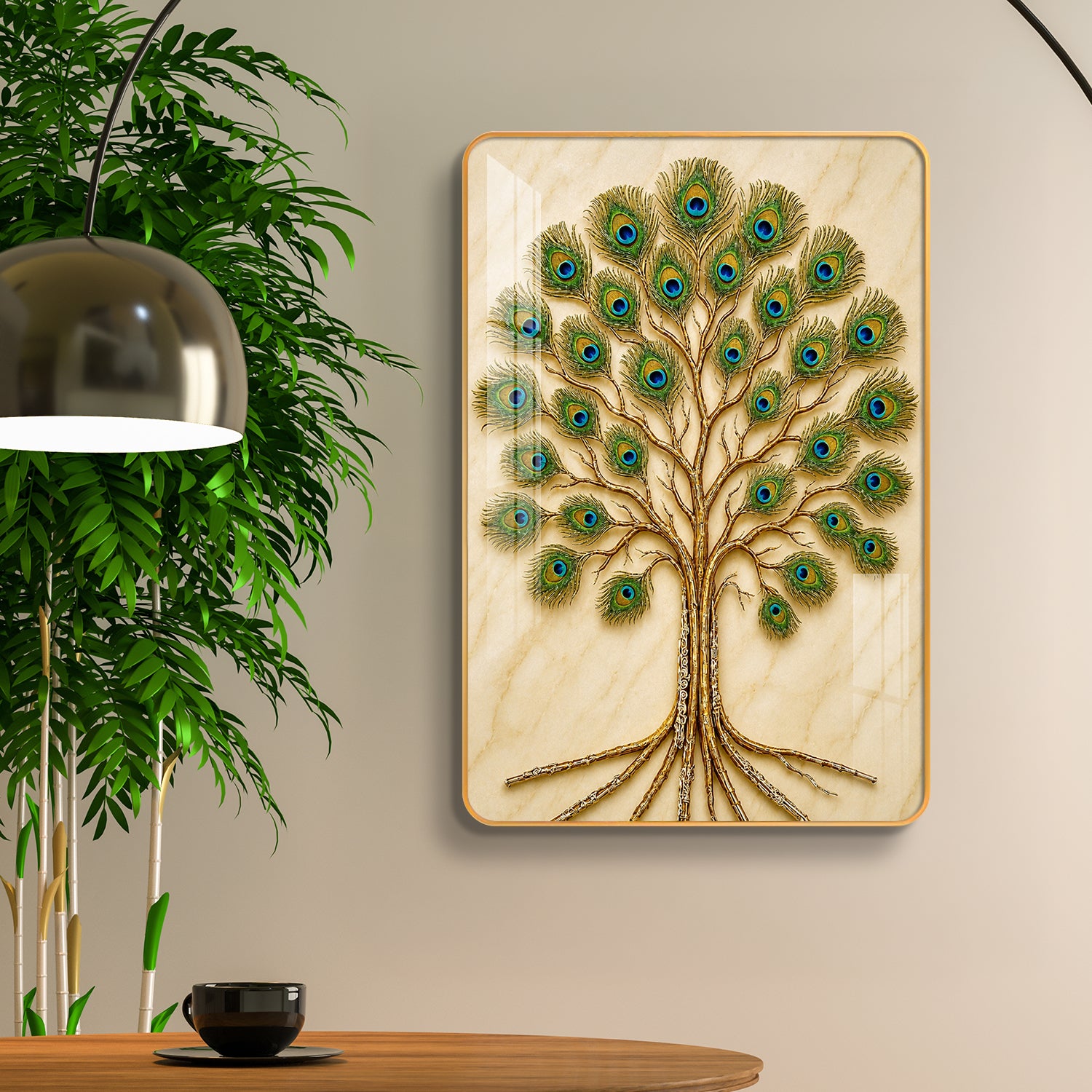 Vastu Peacock Feather Tree of Life Vertical Resin Wall Art