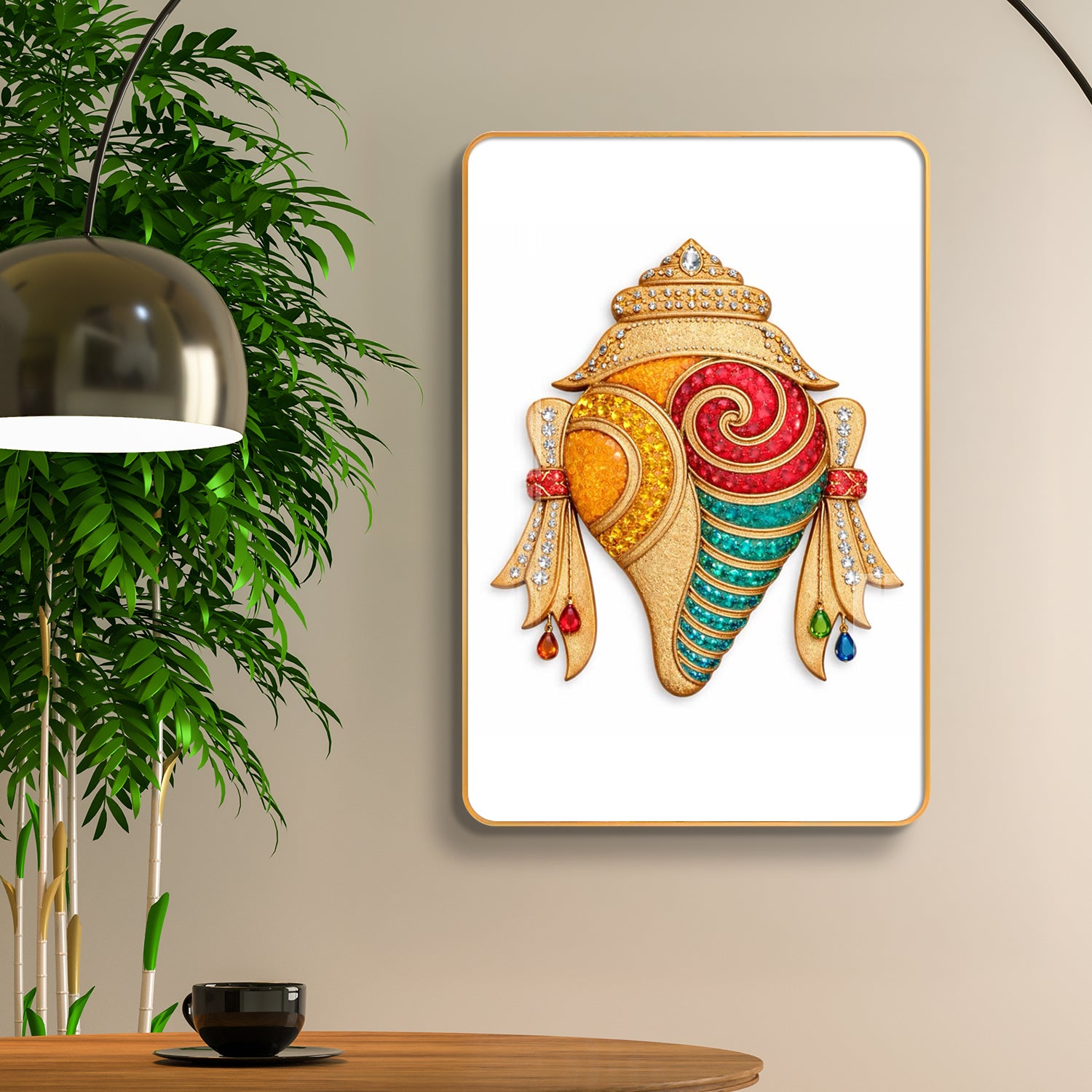 Sacred Vastu Shankh Divine Conch Shell Vertical Resin Wall Art