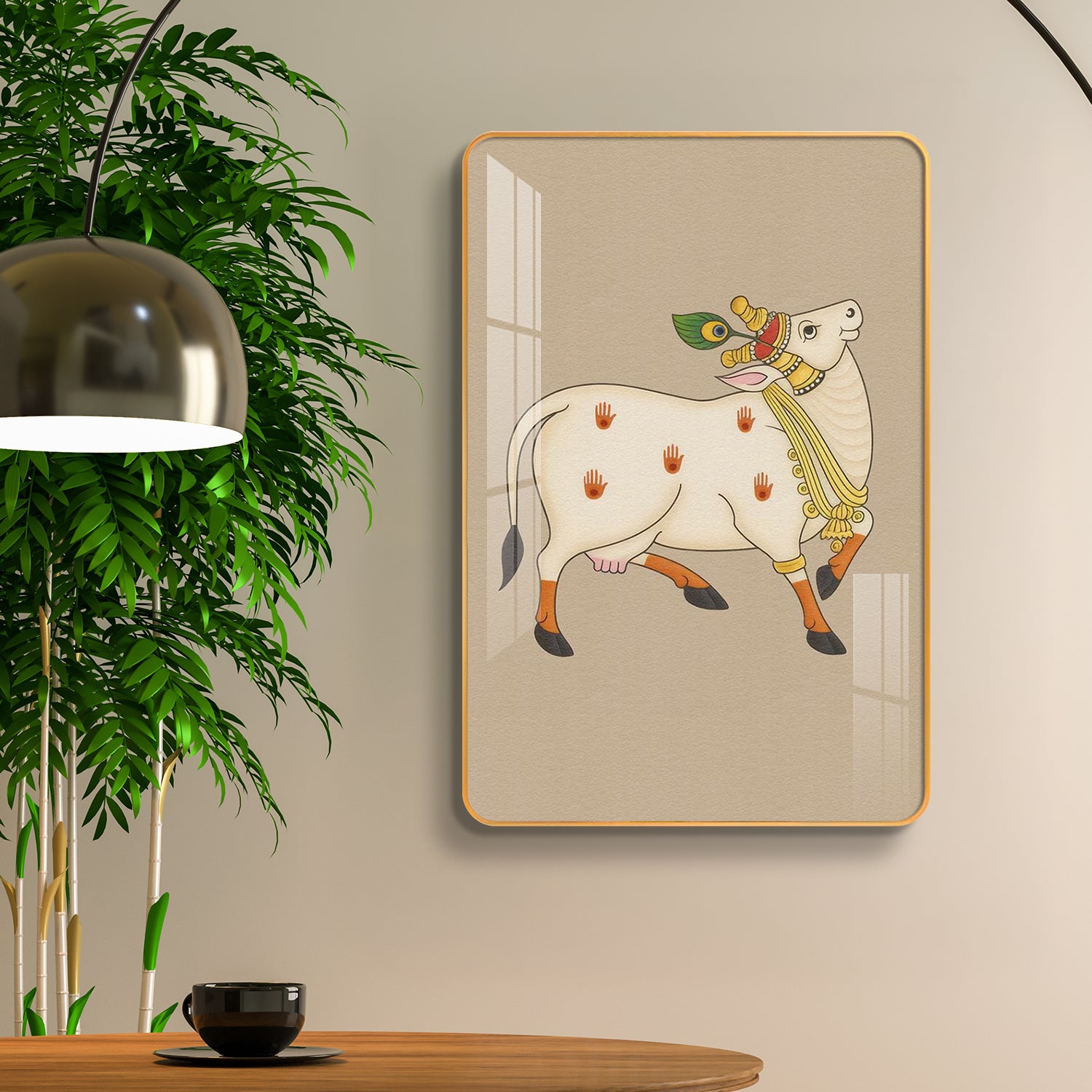 Sacred Vastu Kamdhenu Cow Pichwai Vertical Resin Wall Art