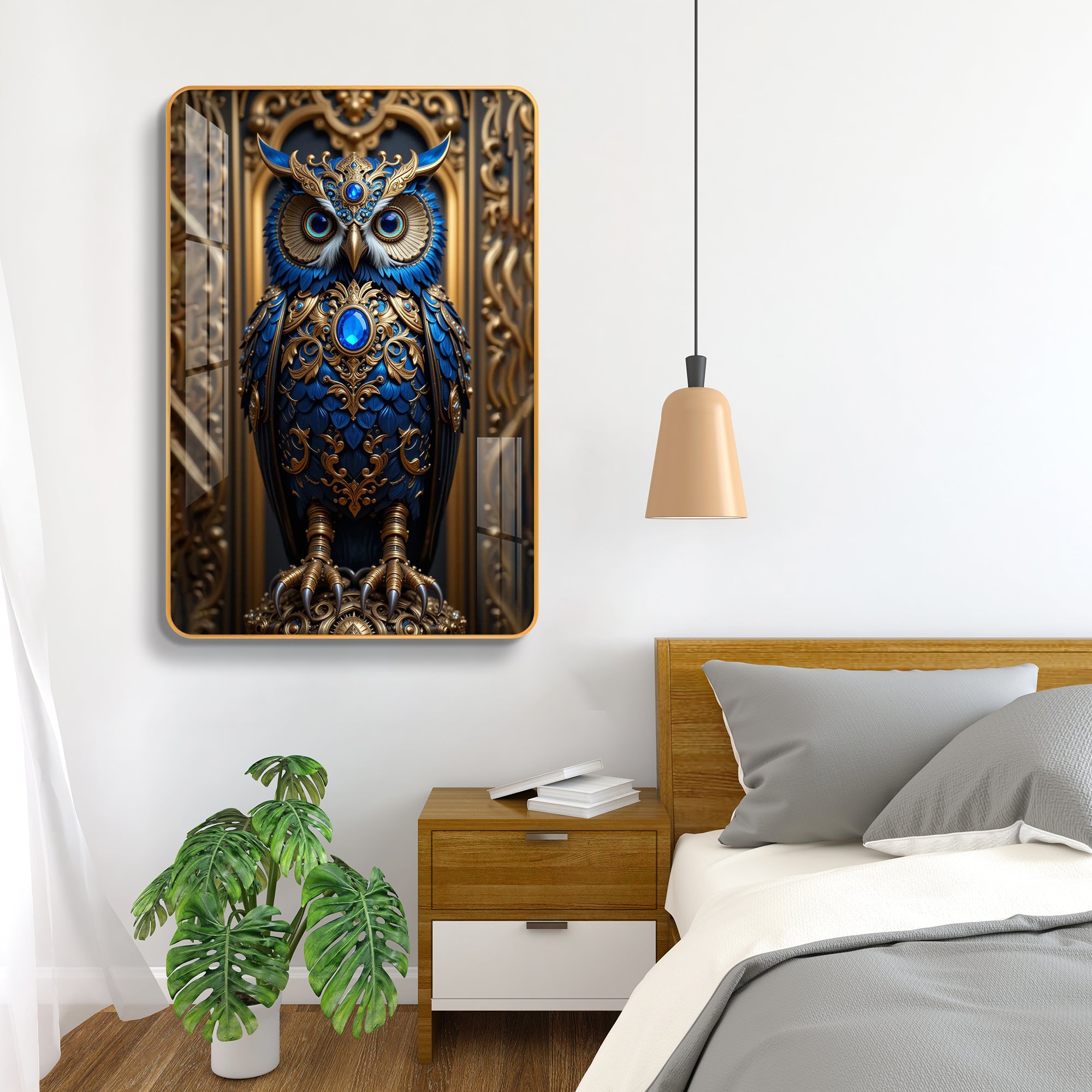 Vastu Royal Jewelled Owl Wisdom & Wealth Vertical Resin Wall Art