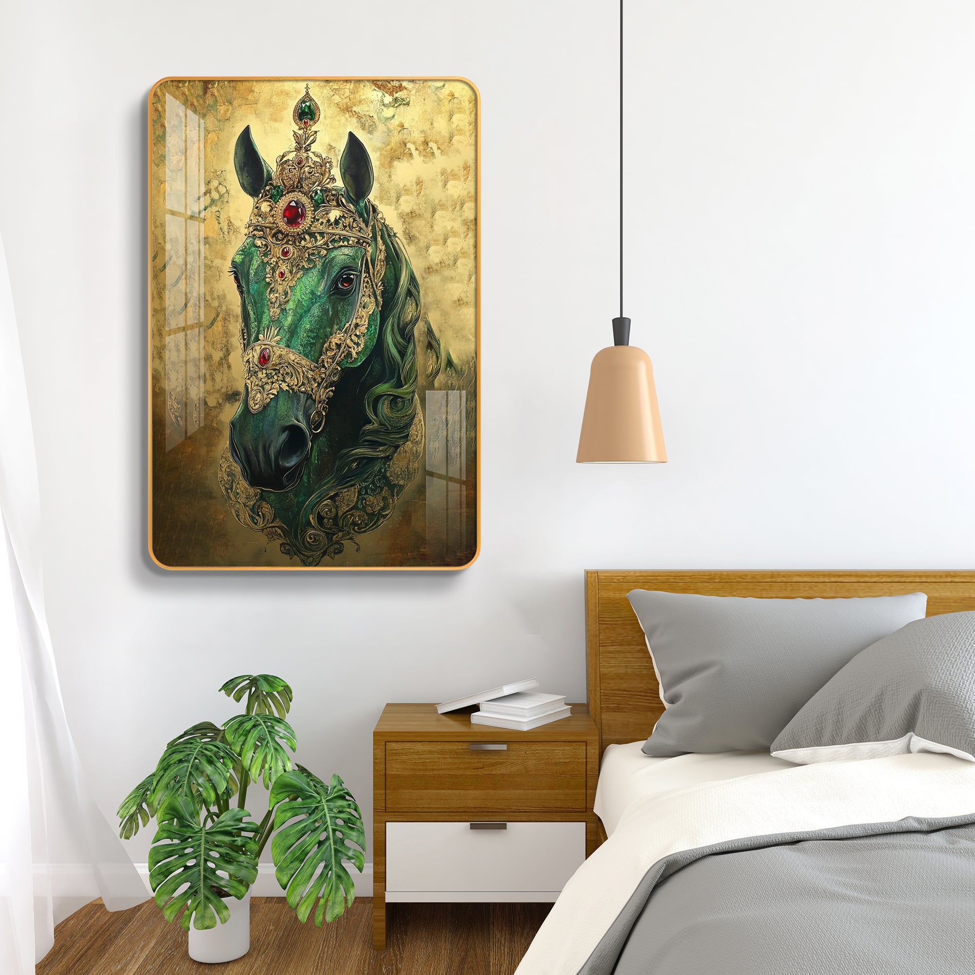 Majestic Emerald Crown Horse Portrait Vertical Resin Wall Art
