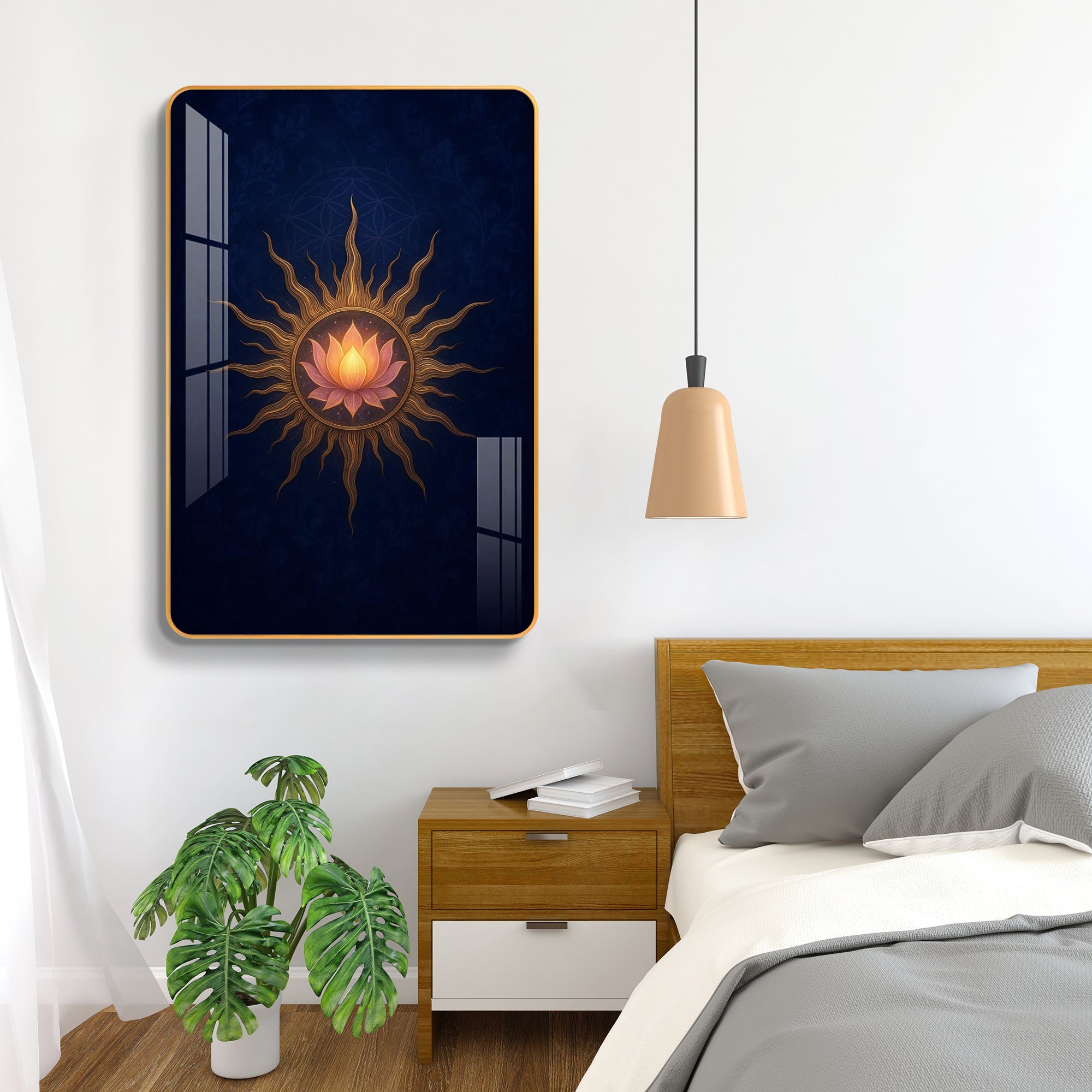 Divine Surya Kamal Sacred Sun Lotus Vertical Resin Wall Art