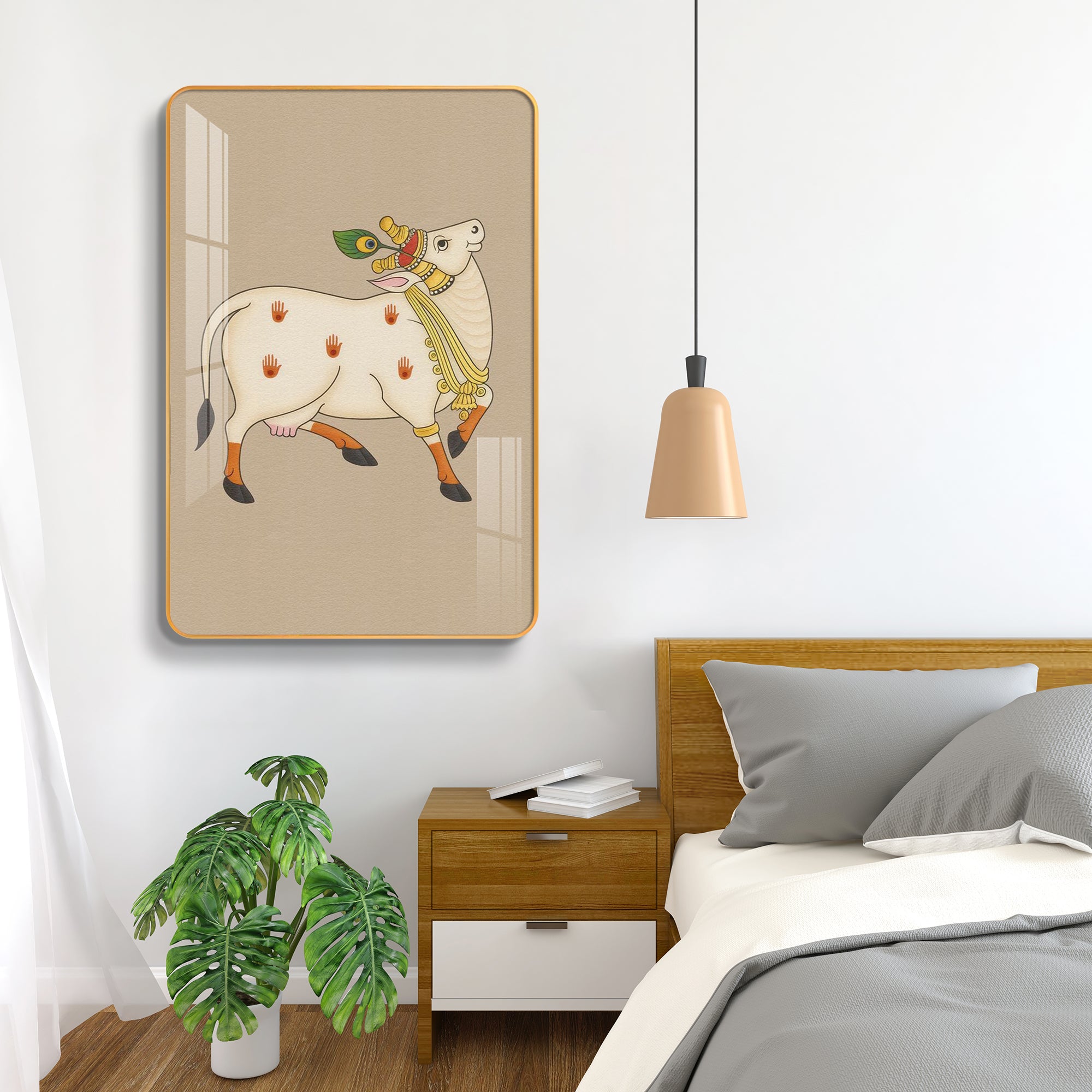 Sacred Vastu Kamdhenu Cow Pichwai Vertical Resin Wall Art