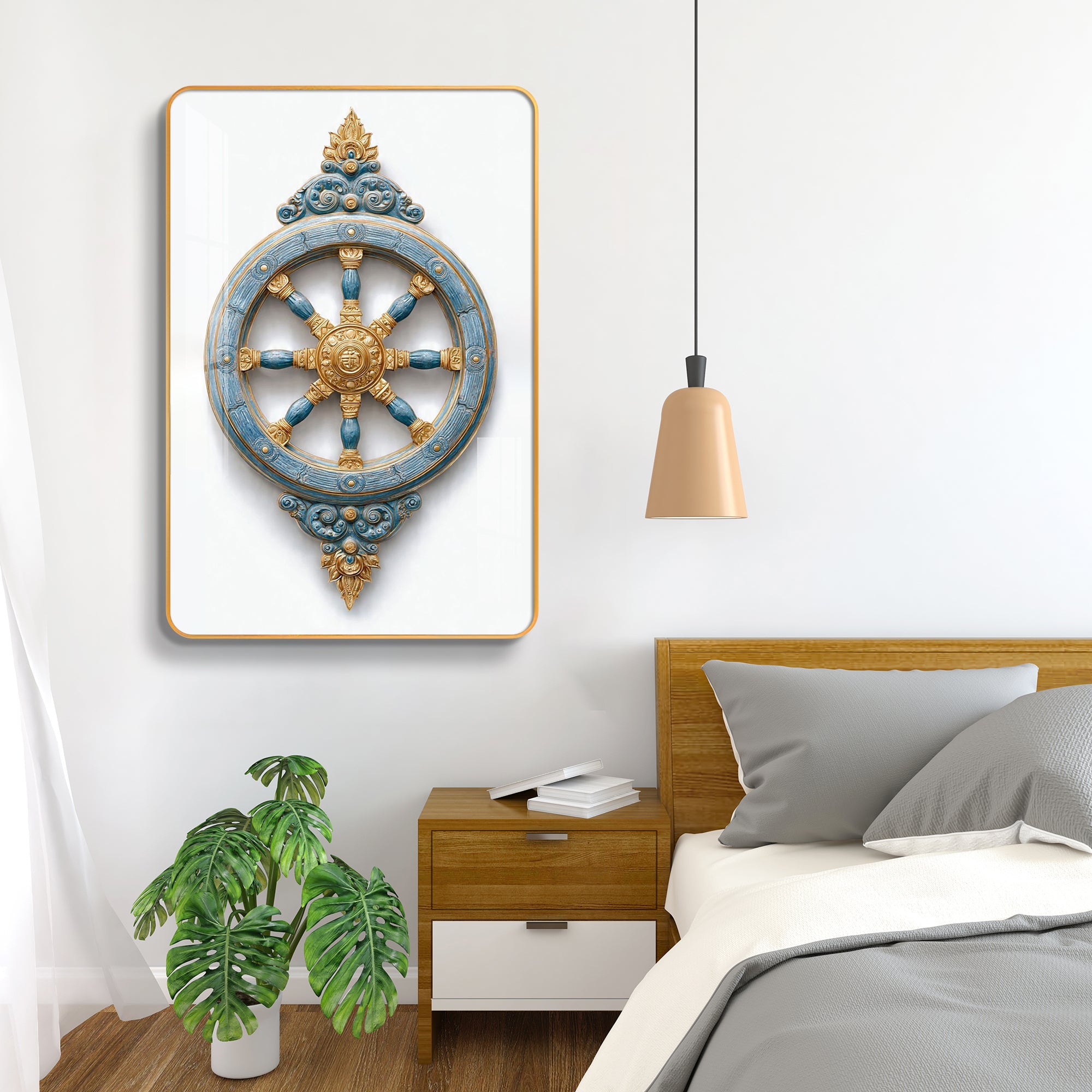 Sacred Dharmachakra Wheel of Dharma Vertical Resin Wall Art