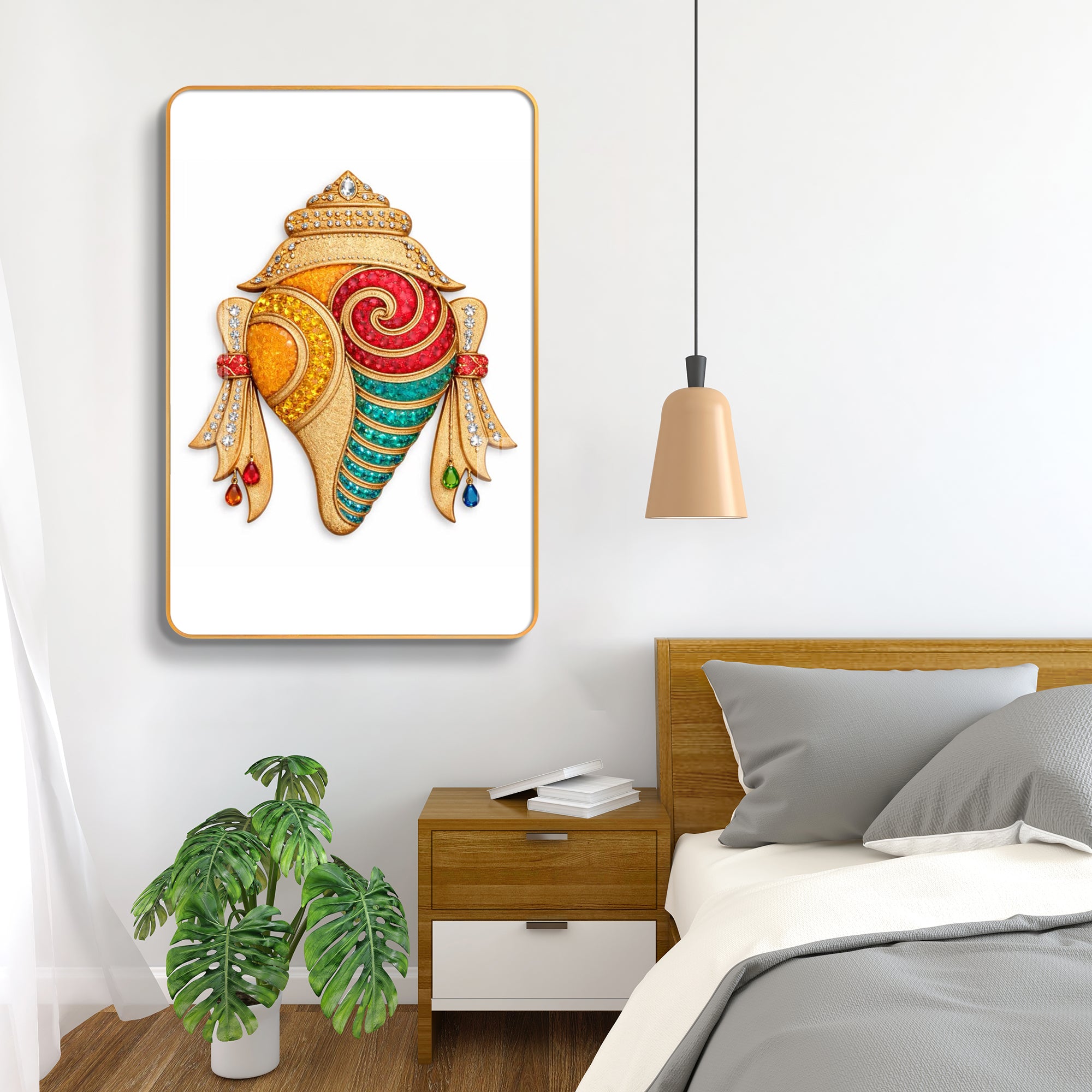 Sacred Vastu Shankh Divine Conch Shell Vertical Resin Wall Art