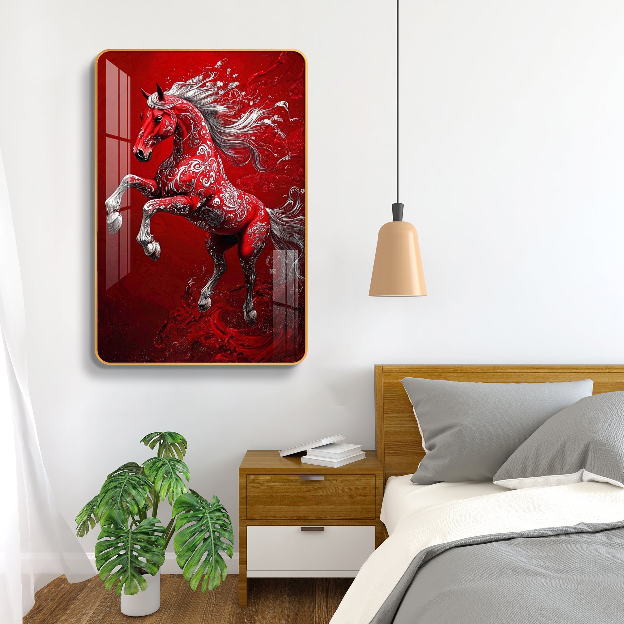 Vastu Red Horse Resin Wall Art