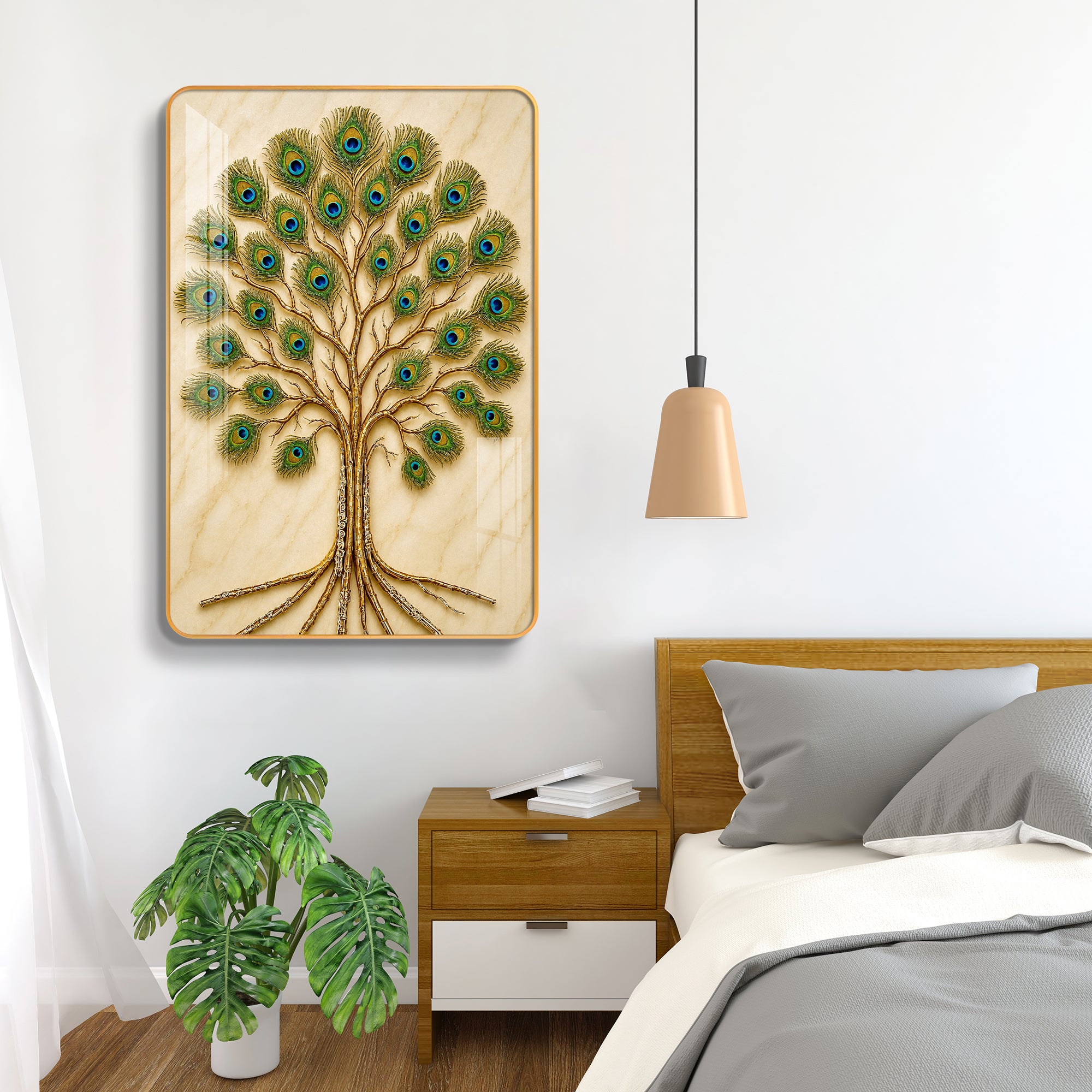 Vastu Peacock Feather Tree of Life Vertical Resin Wall Art