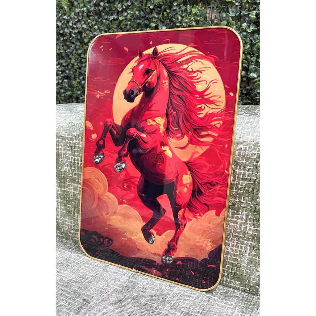 Vastu Red Horse Resin Wall Art