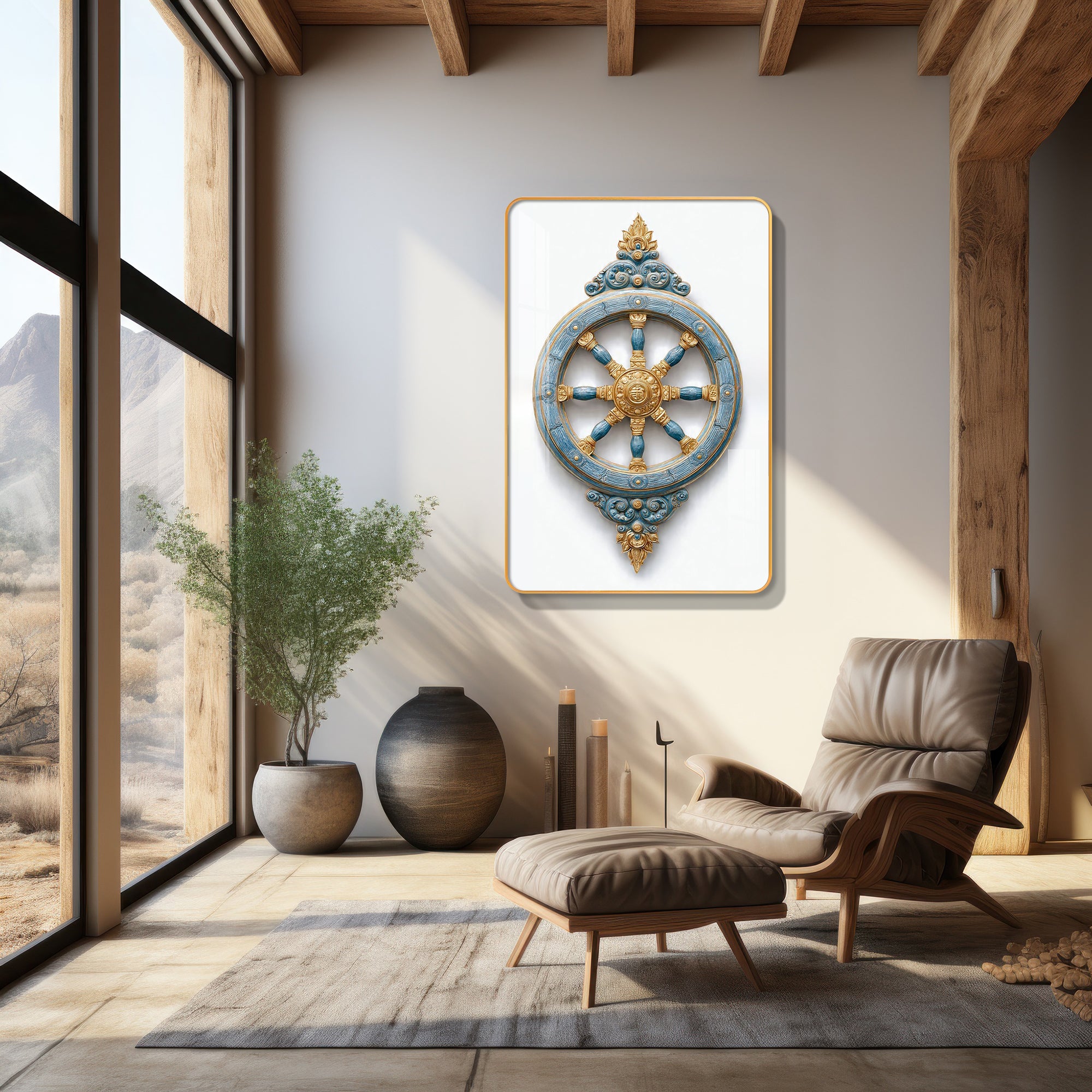Sacred Dharmachakra Wheel of Dharma Vertical Resin Wall Art