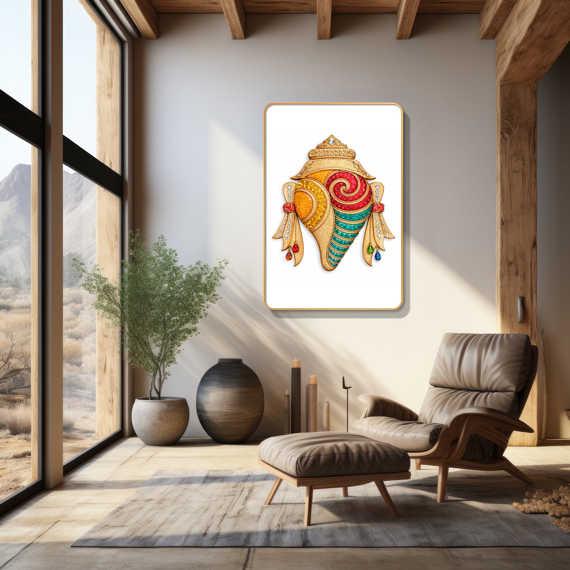 Sacred Vastu Shankh Divine Conch Shell Vertical Resin Wall Art