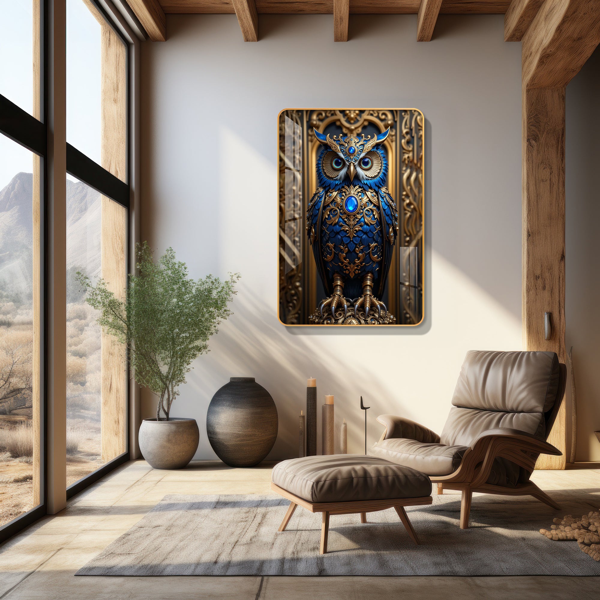 Vastu Royal Jewelled Owl Wisdom & Wealth Vertical Resin Wall Art