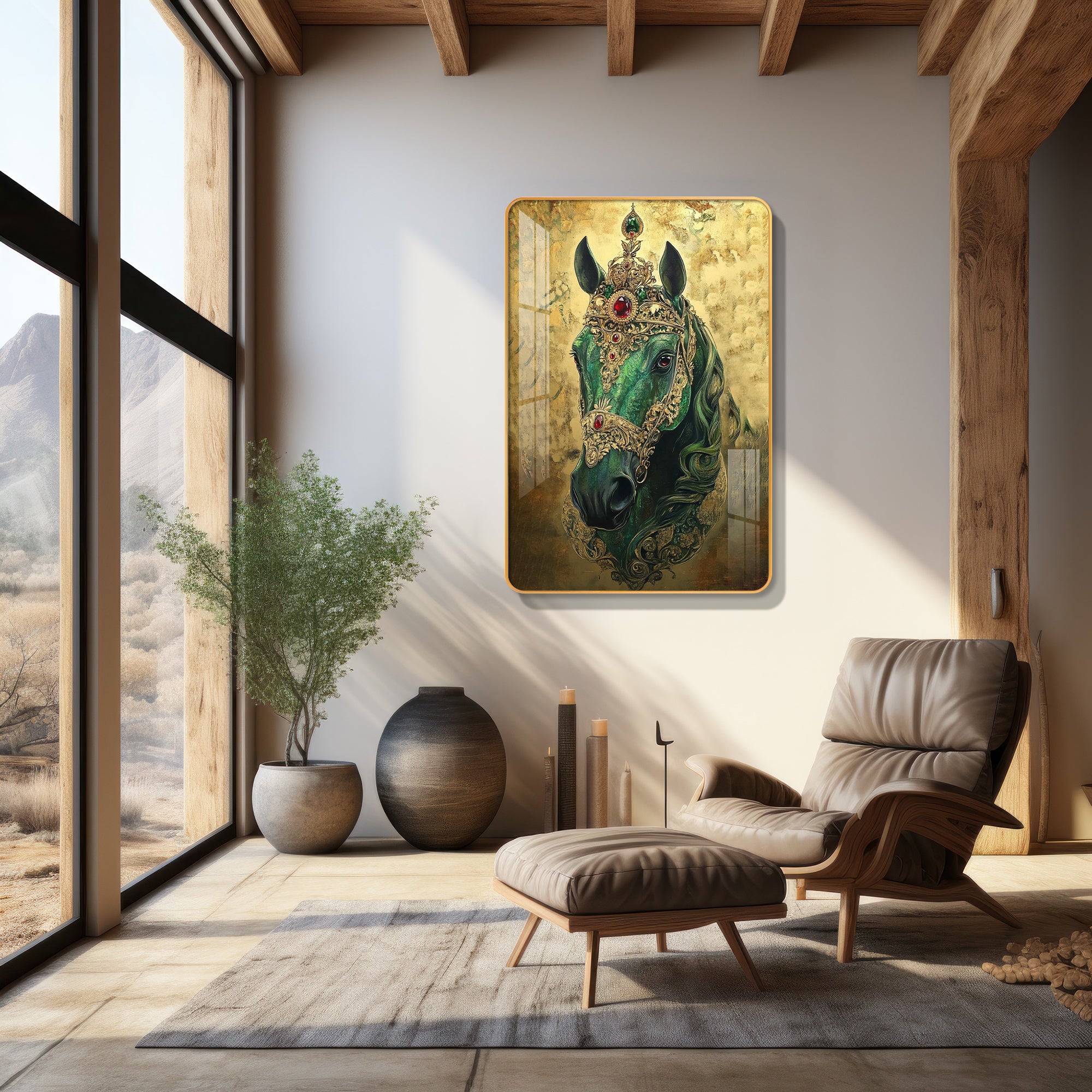 Majestic Emerald Crown Horse Portrait Vertical Resin Wall Art