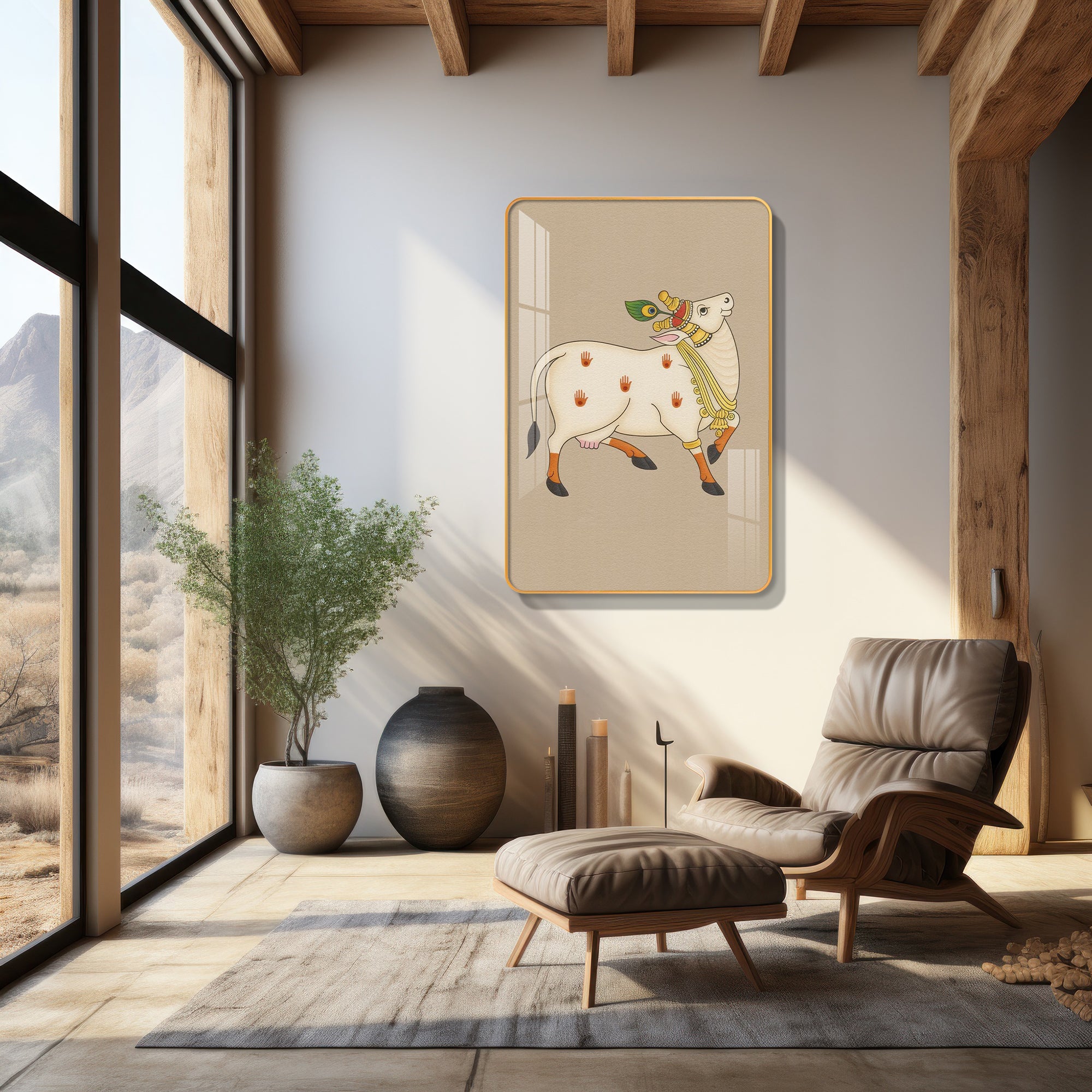 Sacred Vastu Kamdhenu Cow Pichwai Vertical Resin Wall Art