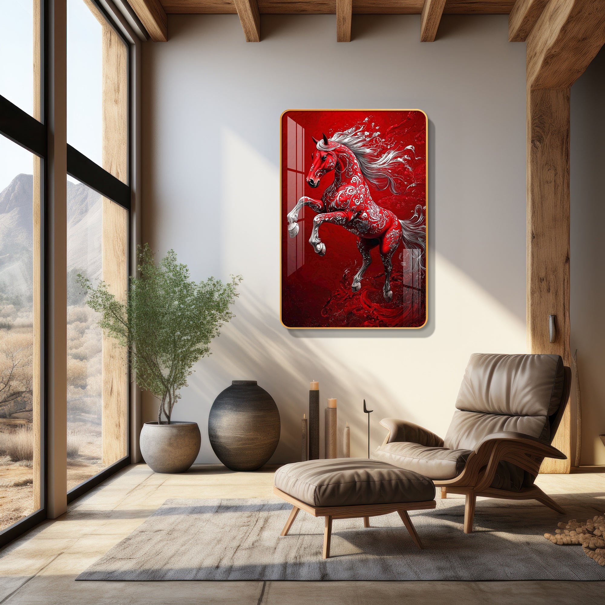 Vastu Red Horse Resin Wall Art