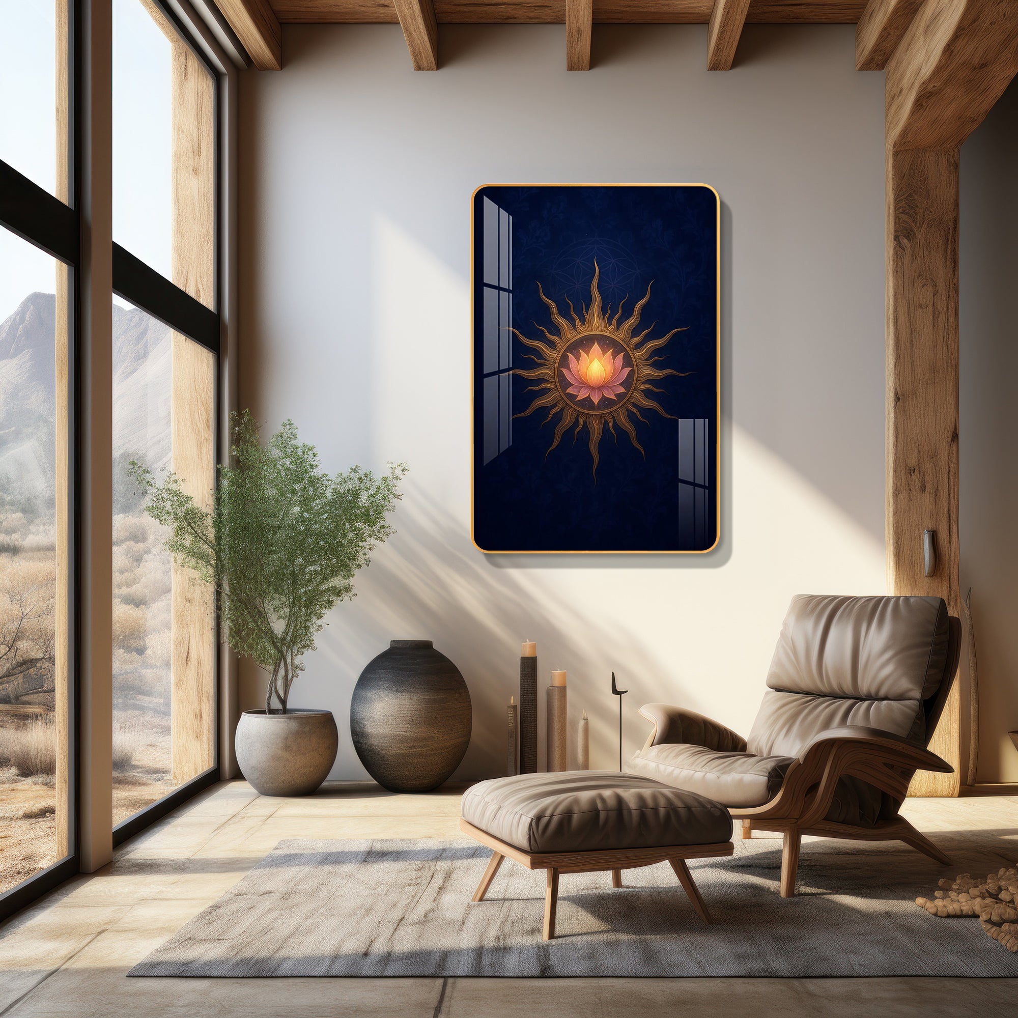 Divine Surya Kamal Sacred Sun Lotus Vertical Resin Wall Art
