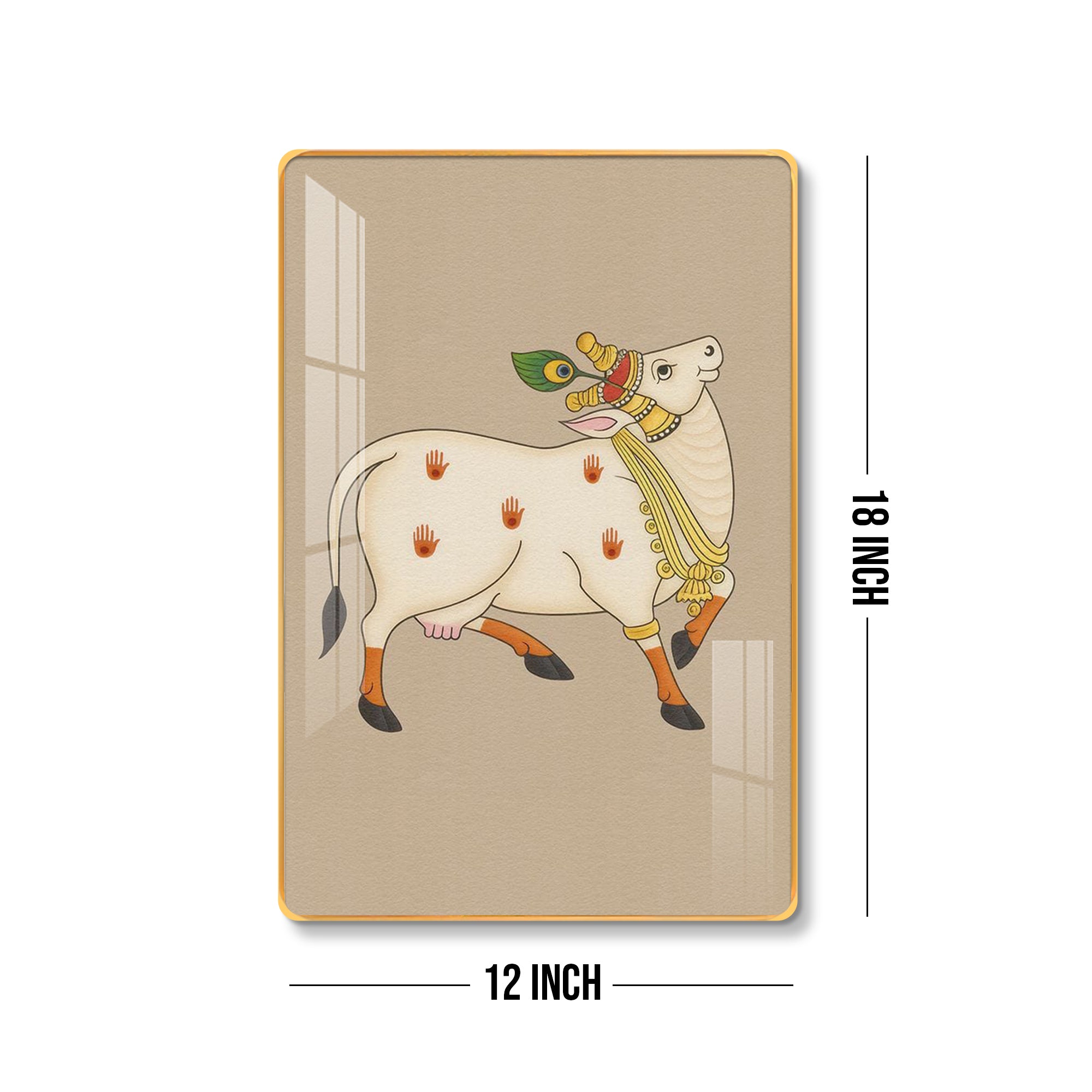 Sacred Vastu Kamdhenu Cow Pichwai Vertical Resin Wall Art
