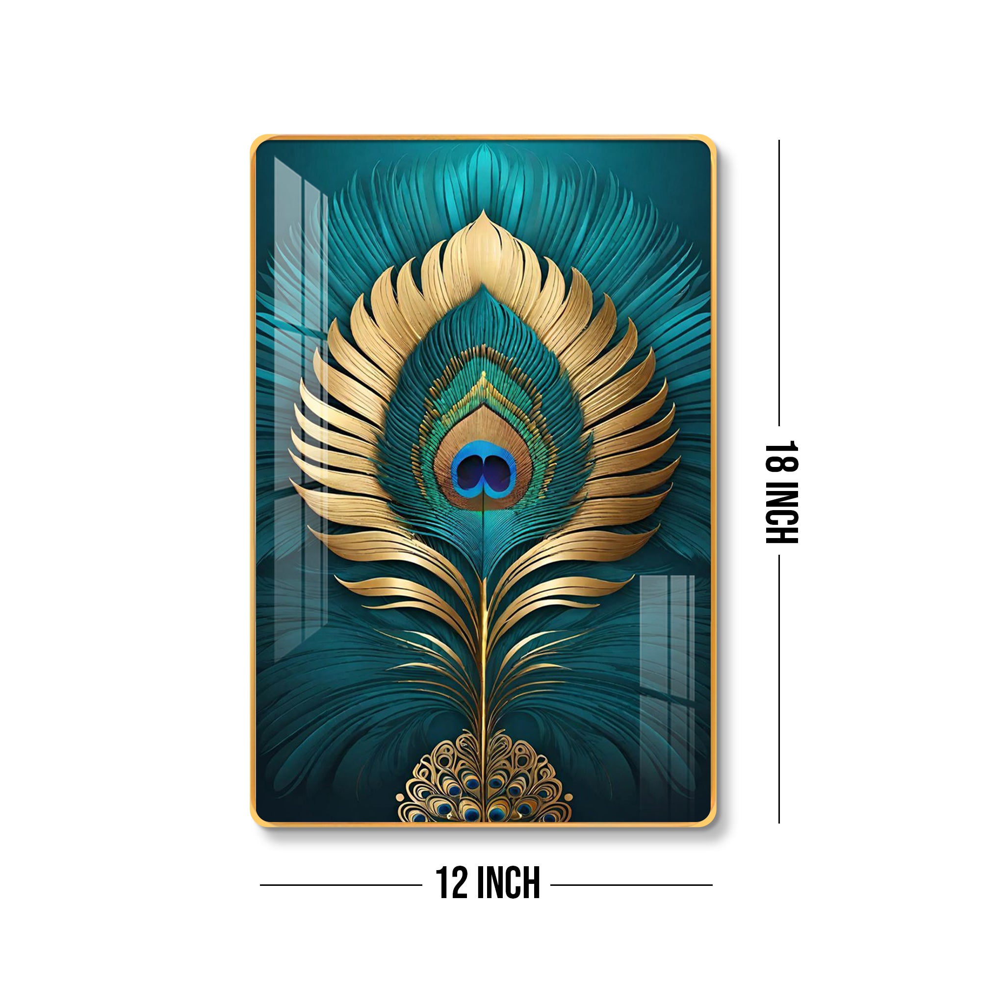 Divine Golden Mor Pankh Vertical Resin Wall Art