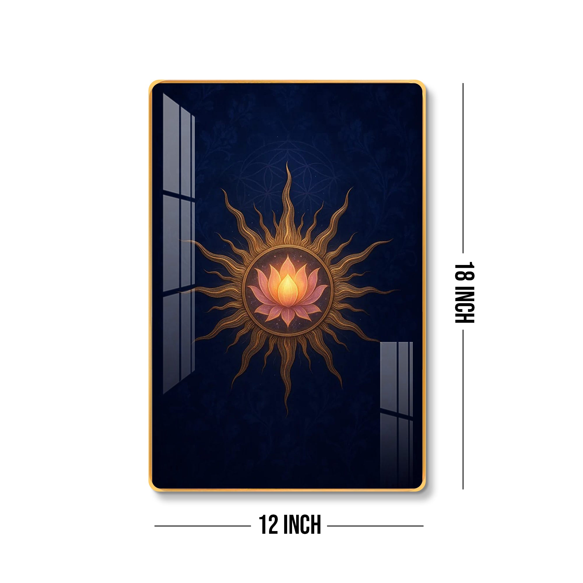 Divine Surya Kamal Sacred Sun Lotus Vertical Resin Wall Art