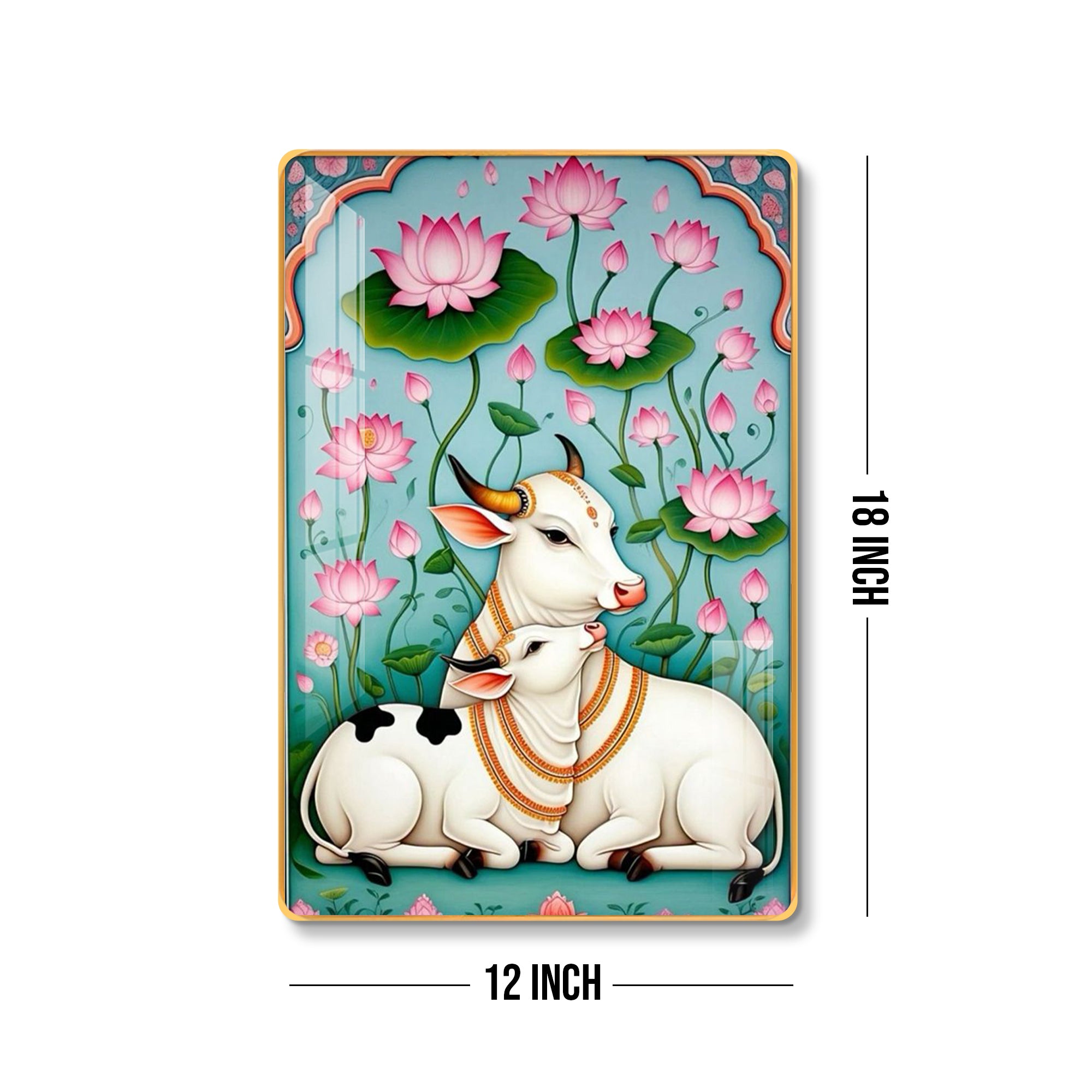 Divine Gau Mata & Calf Lotus Garden Vertical Resin Wall Art