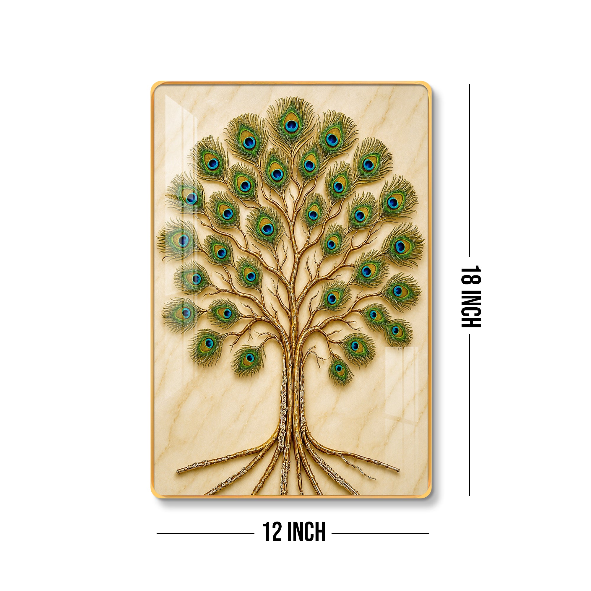 Vastu Peacock Feather Tree of Life Vertical Resin Wall Art