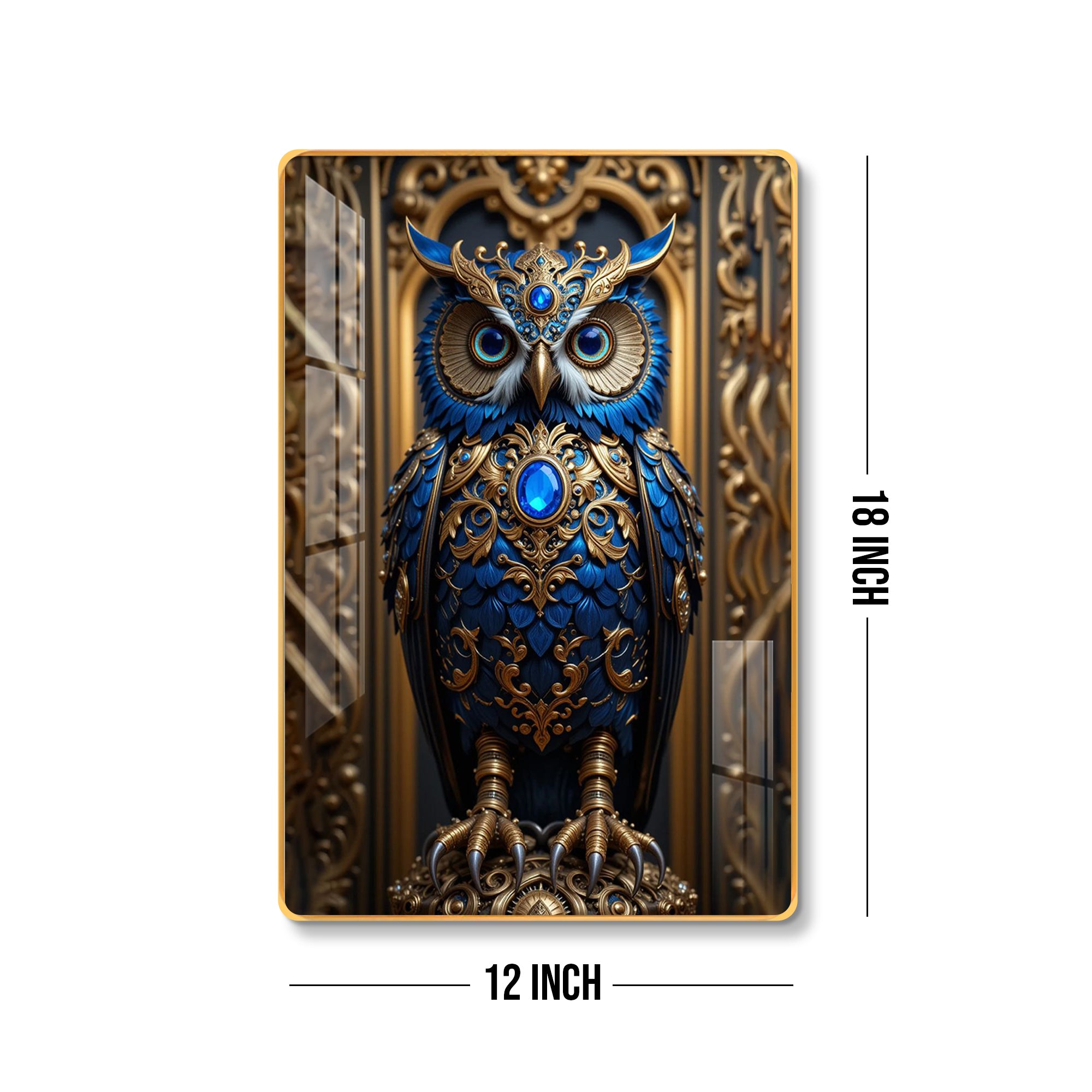 Vastu Royal Jewelled Owl Wisdom & Wealth Vertical Resin Wall Art