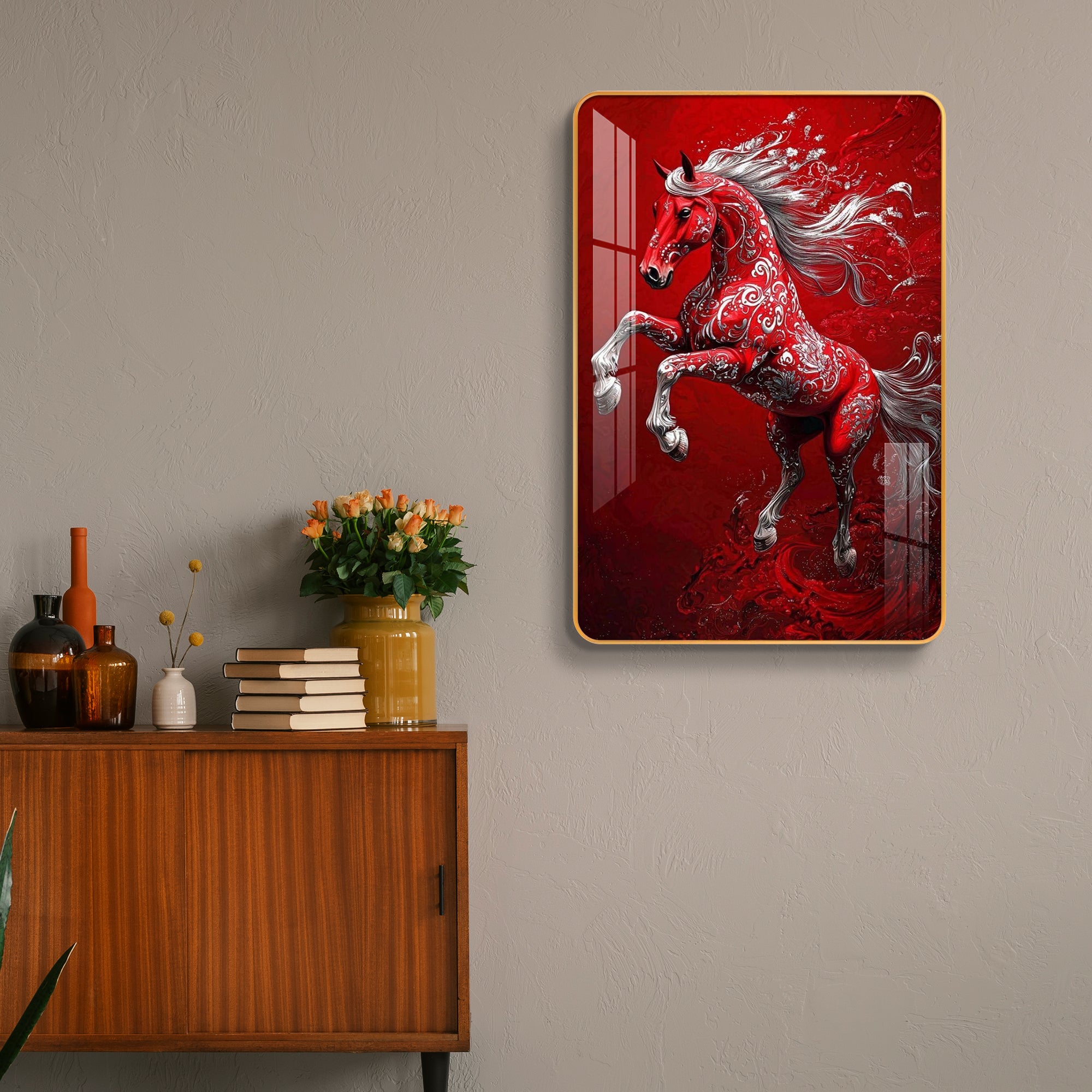 Vastu Red Horse Resin Wall Art