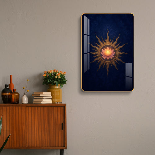 Divine Surya Kamal Sacred Sun Lotus Vertical Resin Wall Art