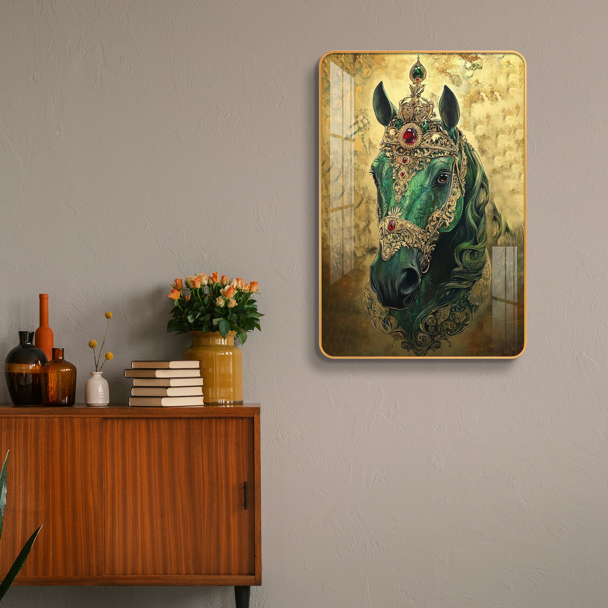 Majestic Emerald Crown Horse Portrait Vertical Resin Wall Art