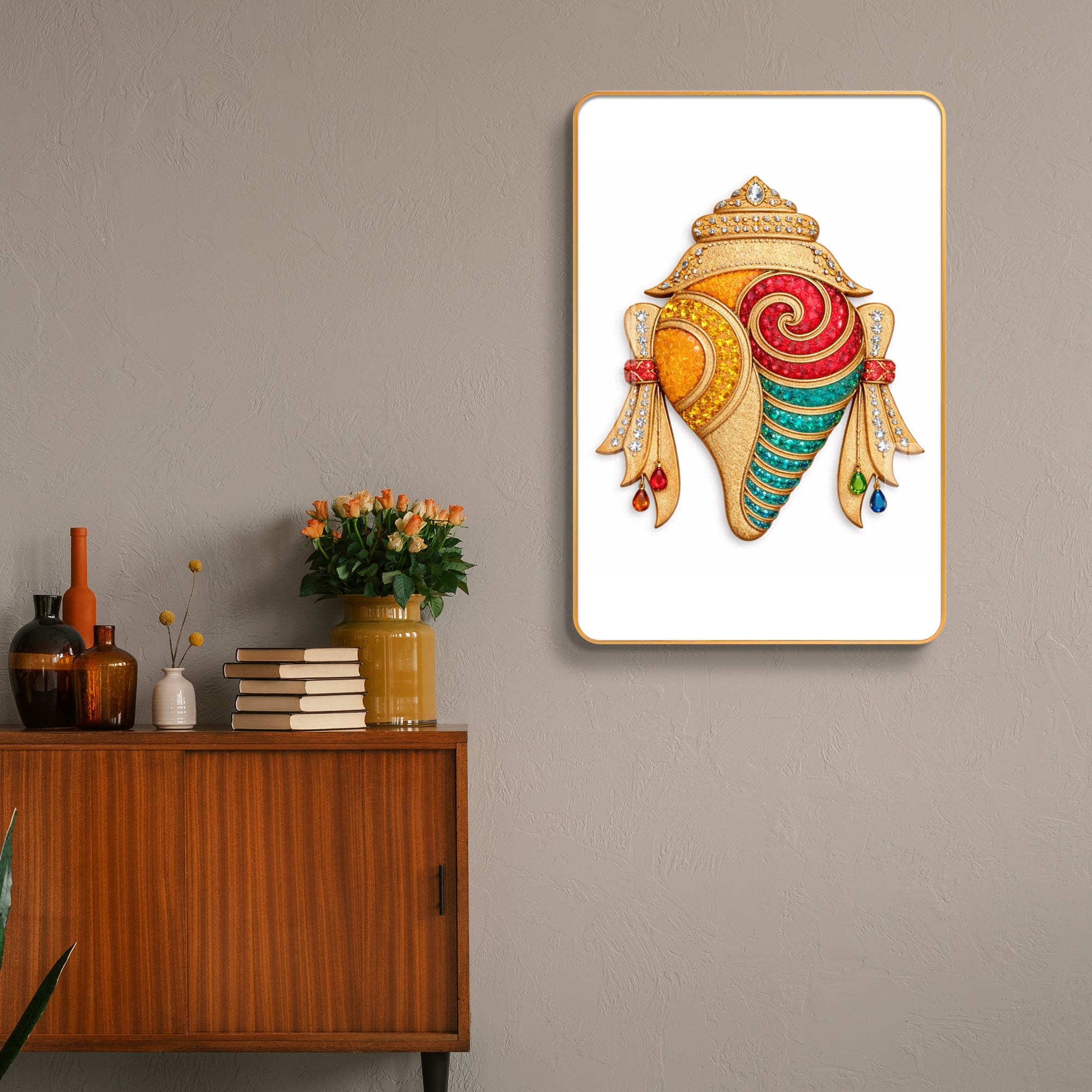 Sacred Vastu Shankh Divine Conch Shell Vertical Resin Wall Art